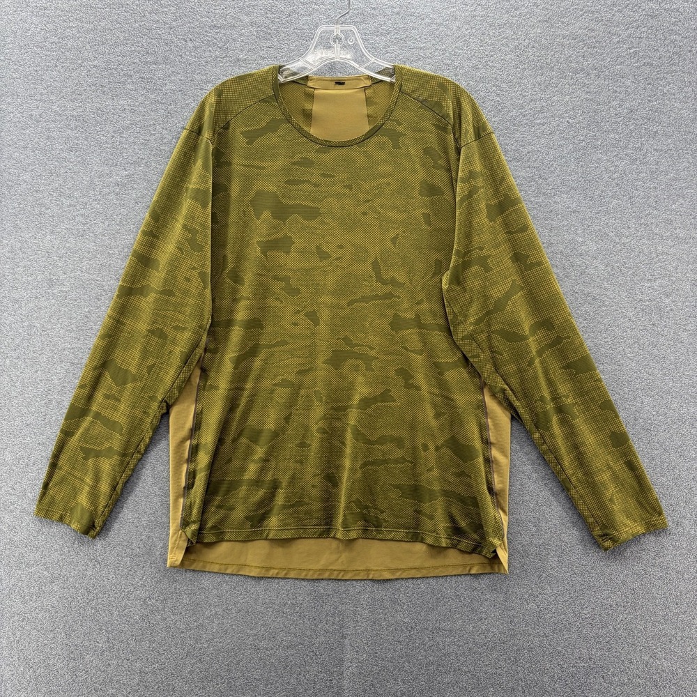 Lululemon Shirt Mens XL Green Camo Fast Free Long Sleeve Raglan Running